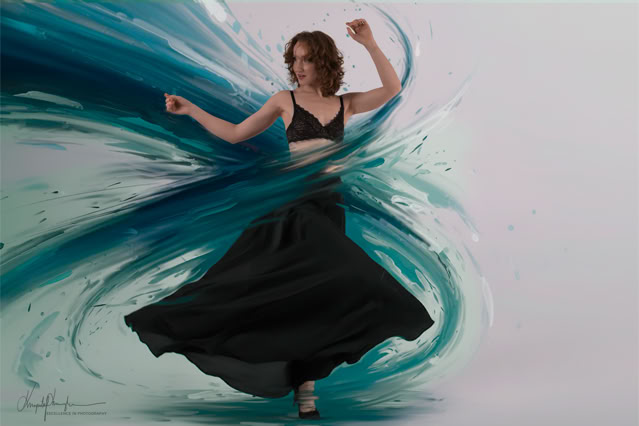Dziewczyna w tańcu, fotografia w połączeniu z grafiką.